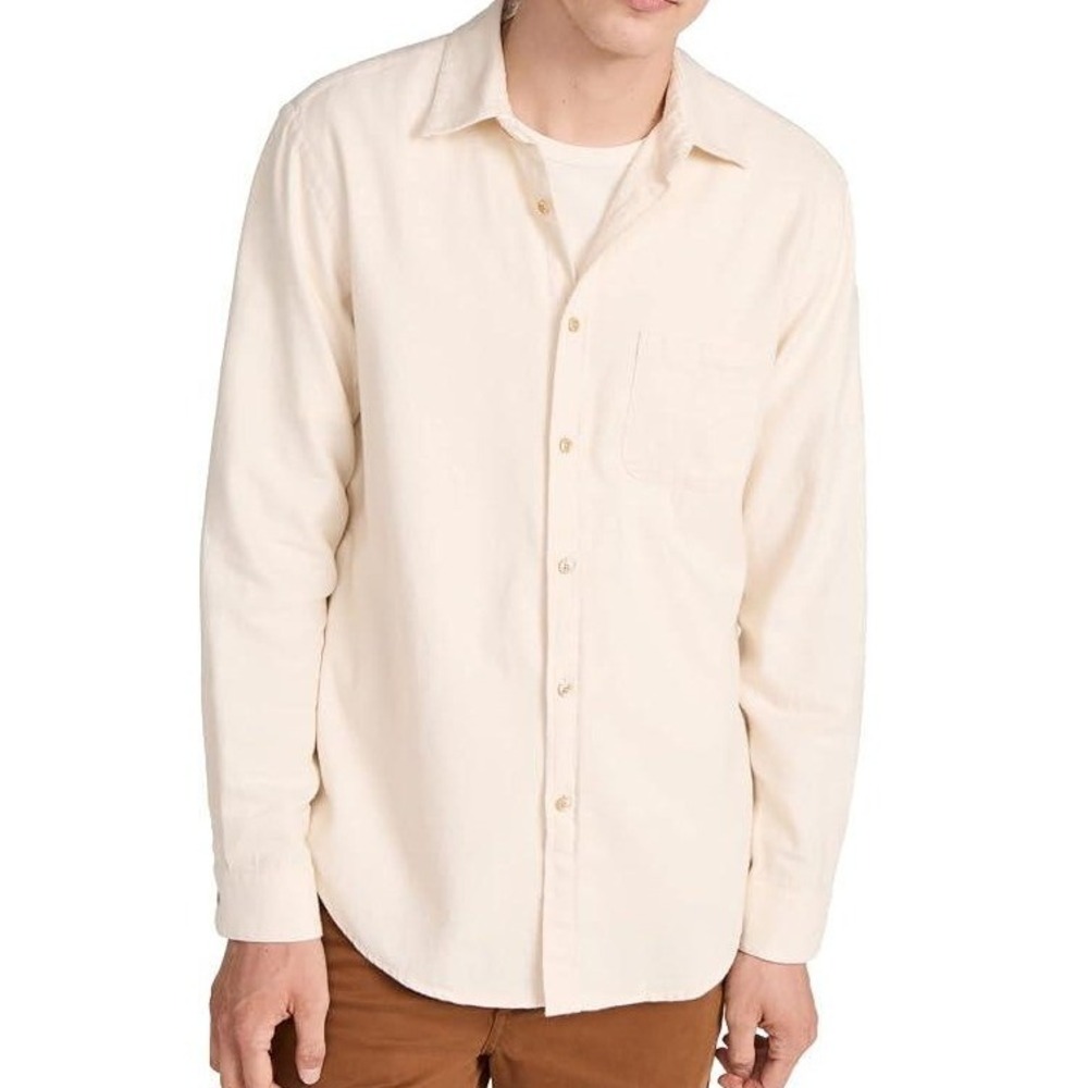 Portuguese Flannel Men's Teca Ecru Cotton Flannel Button Down Shirt Cream- XL